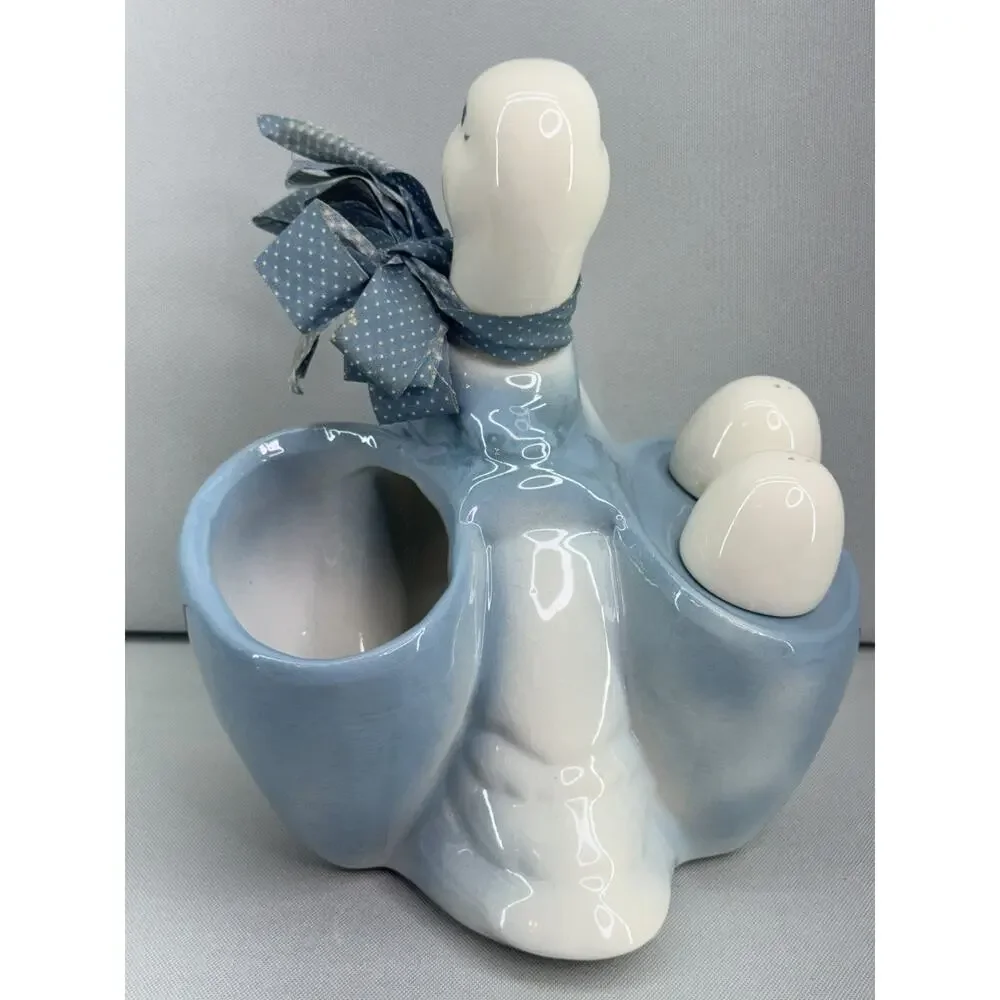 Vintage Ceramic Duck Napkin Holder Egg Salt Pepper Shakers Blue White READ